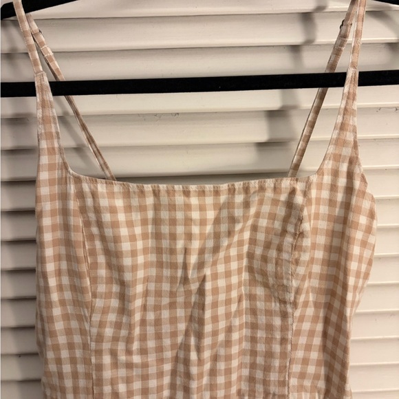 XS Abercrombie Gingham Tan mini linen Dress. Cute and Light - Picture 2 of 7